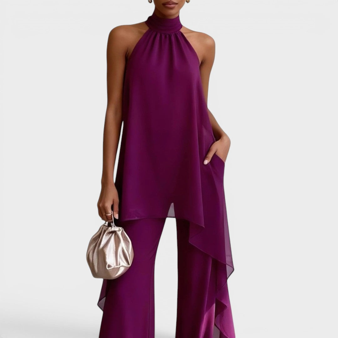 The Clara Asymmetric Halter Wide-Leg Set