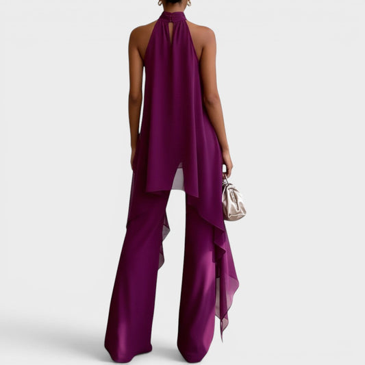 The Clara Asymmetric Halter Wide-Leg Set