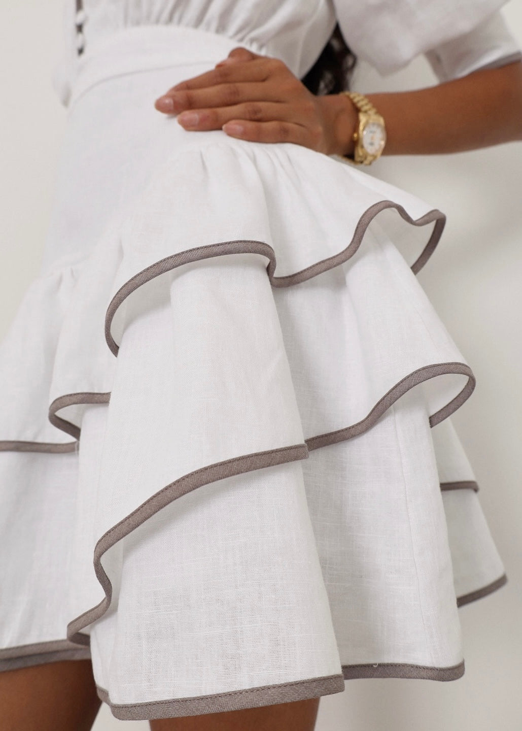 Cassidy Luxe Frill Dress | Champagne Ivory