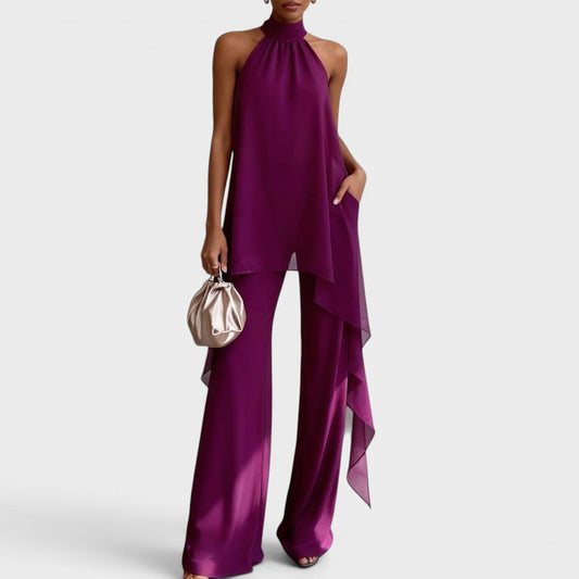 The Clara Asymmetric Halter Wide-Leg Set
