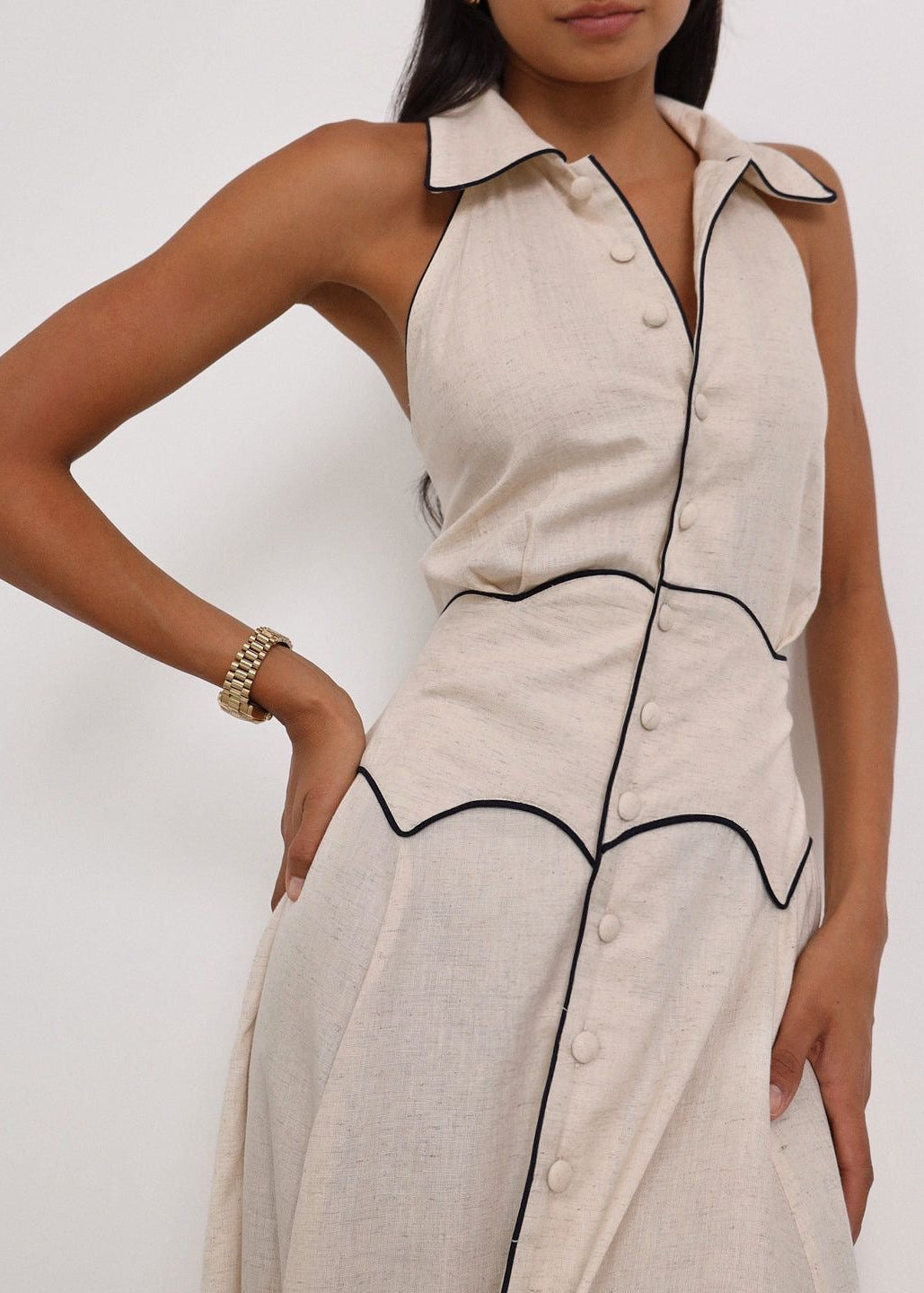 Kalila Contrast Linen Dress