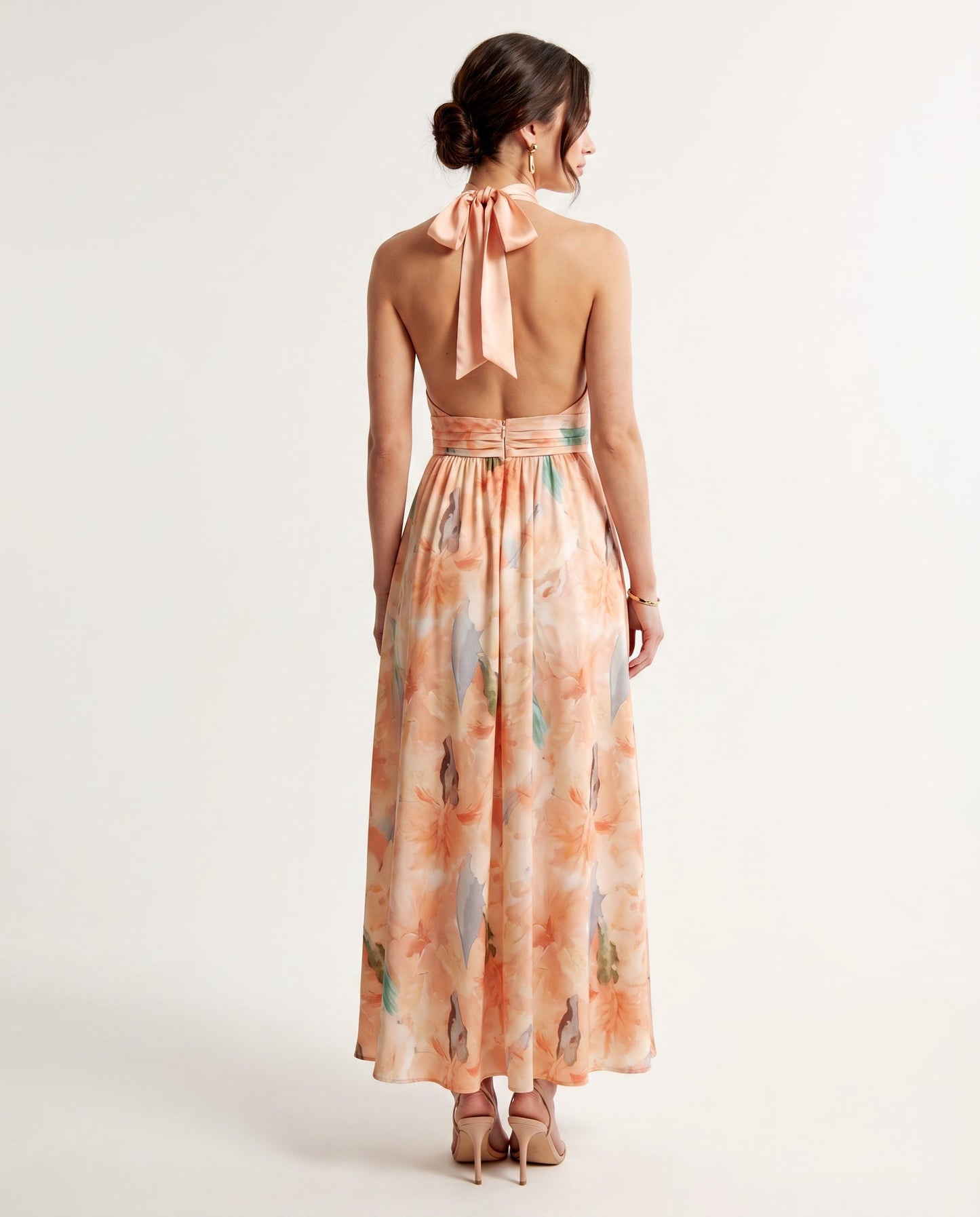 Amélie Peach Halter Maxi Dress