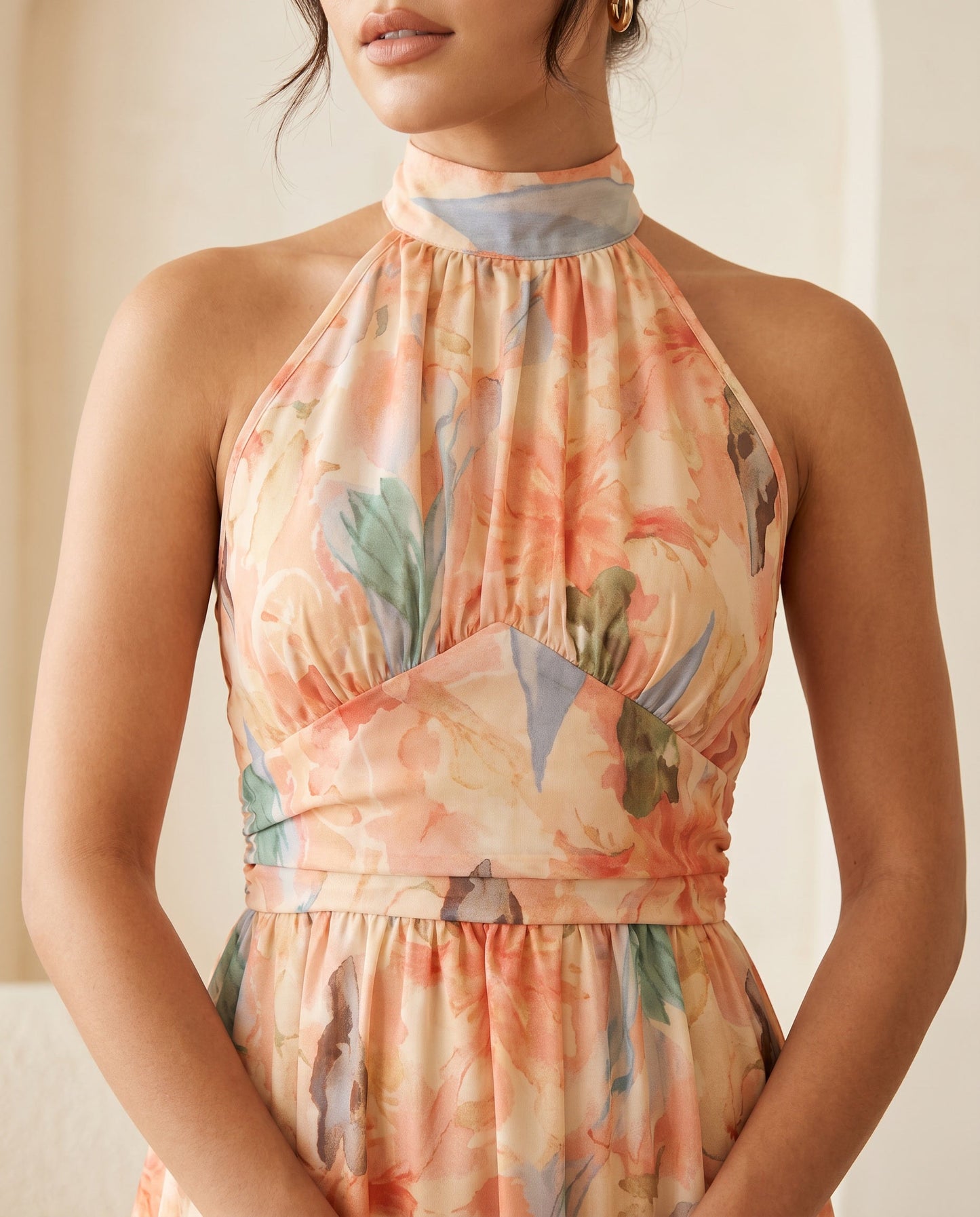 Amélie Peach Halter Maxi Dress