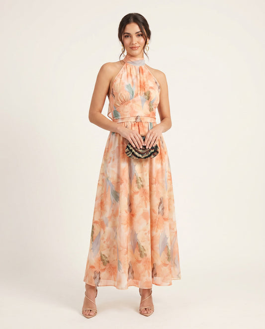Amélie Peach Halter Maxi Dress