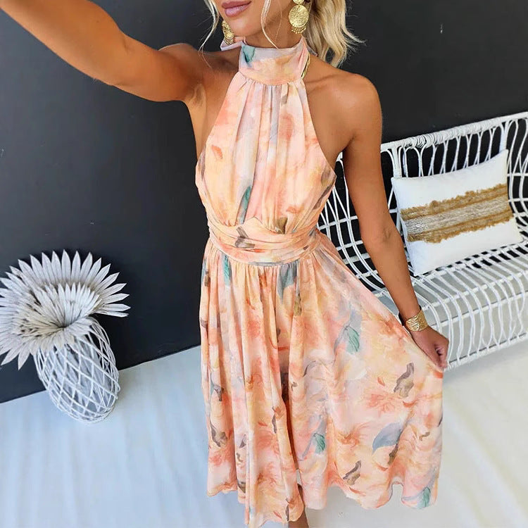 Amélie Peach Halter Maxi Dress