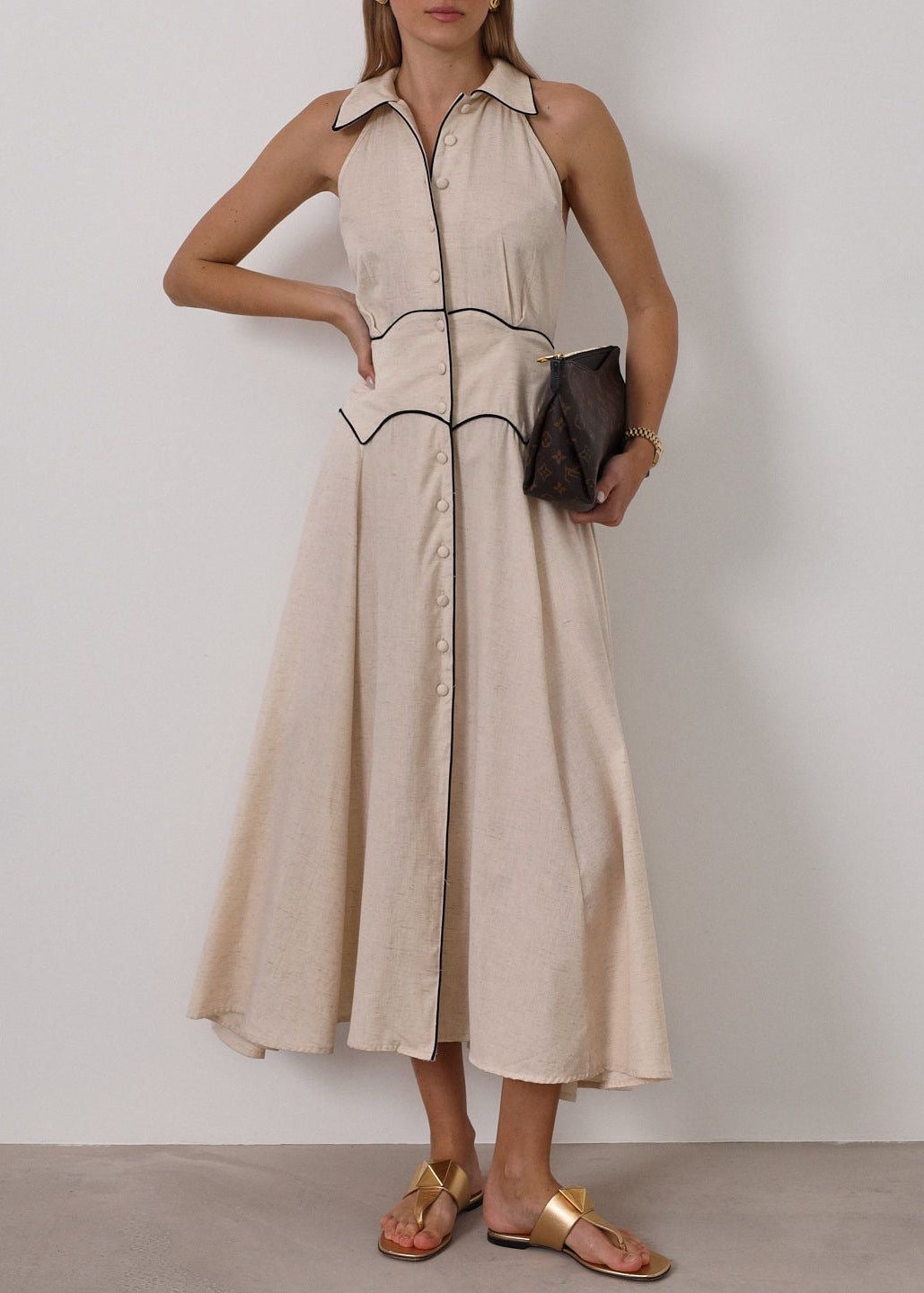 Kalila Contrast Linen Dress
