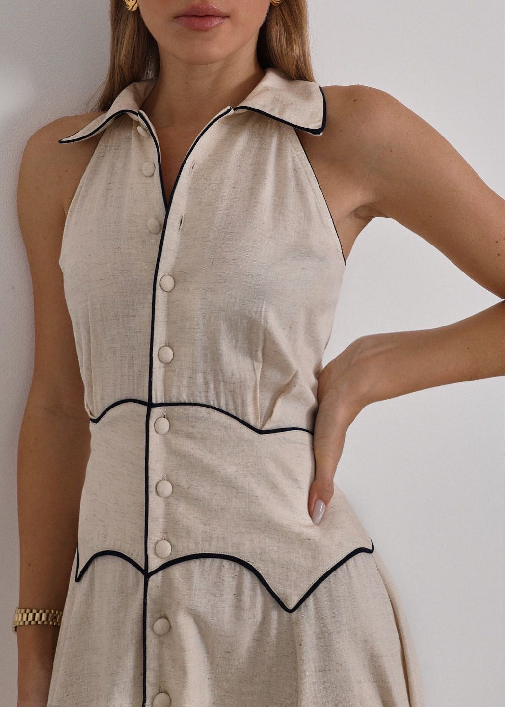 Kalila Contrast Linen Dress
