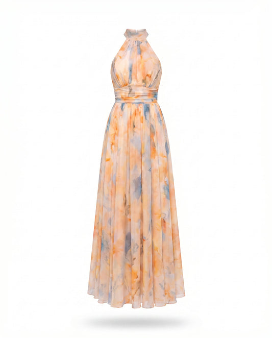 Amélie Peach Halter Maxi Dress