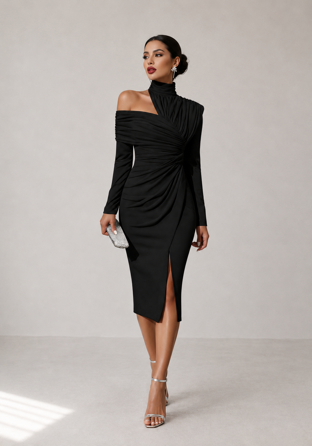 The Celia Asymmetric Halter Midi Dress