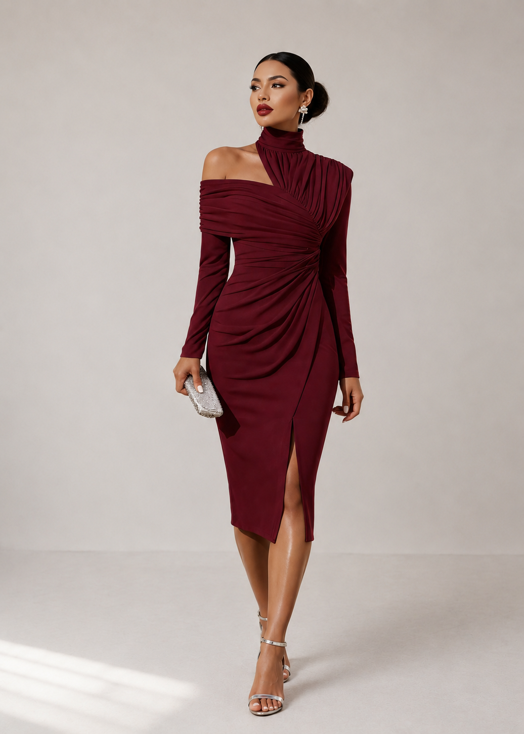 The Celia Asymmetric Halter Midi Dress