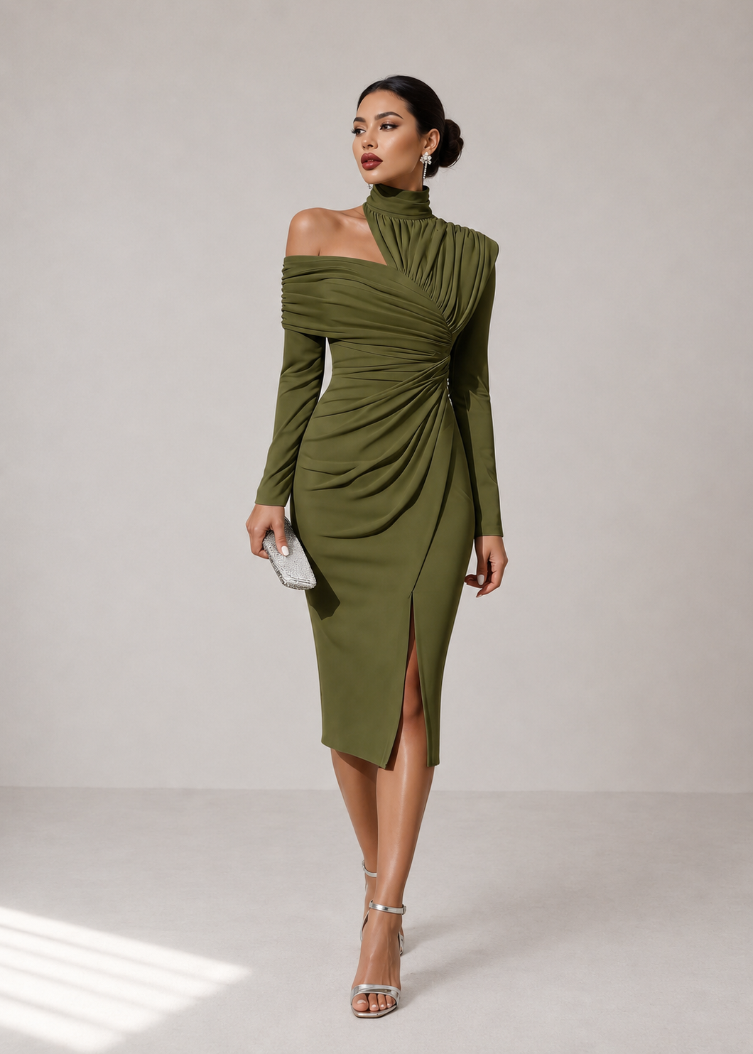 The Celia Asymmetric Halter Midi Dress