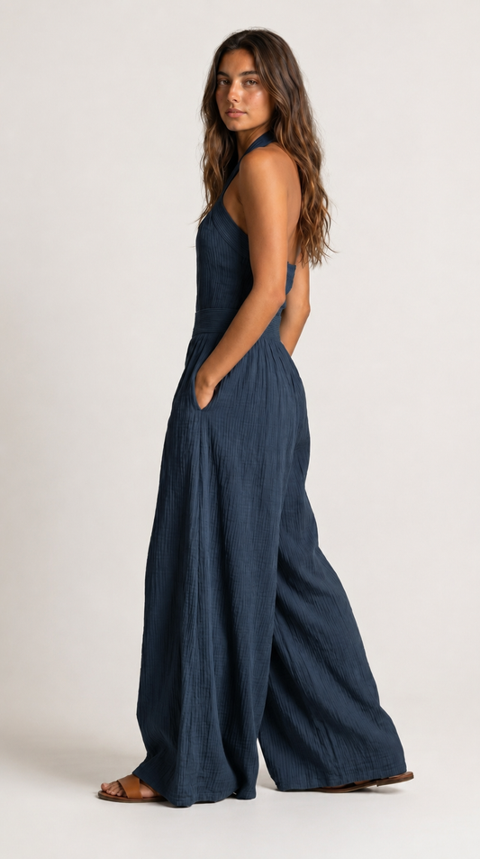 Bianca Cross-Halter Wide-Leg Jumpsuit