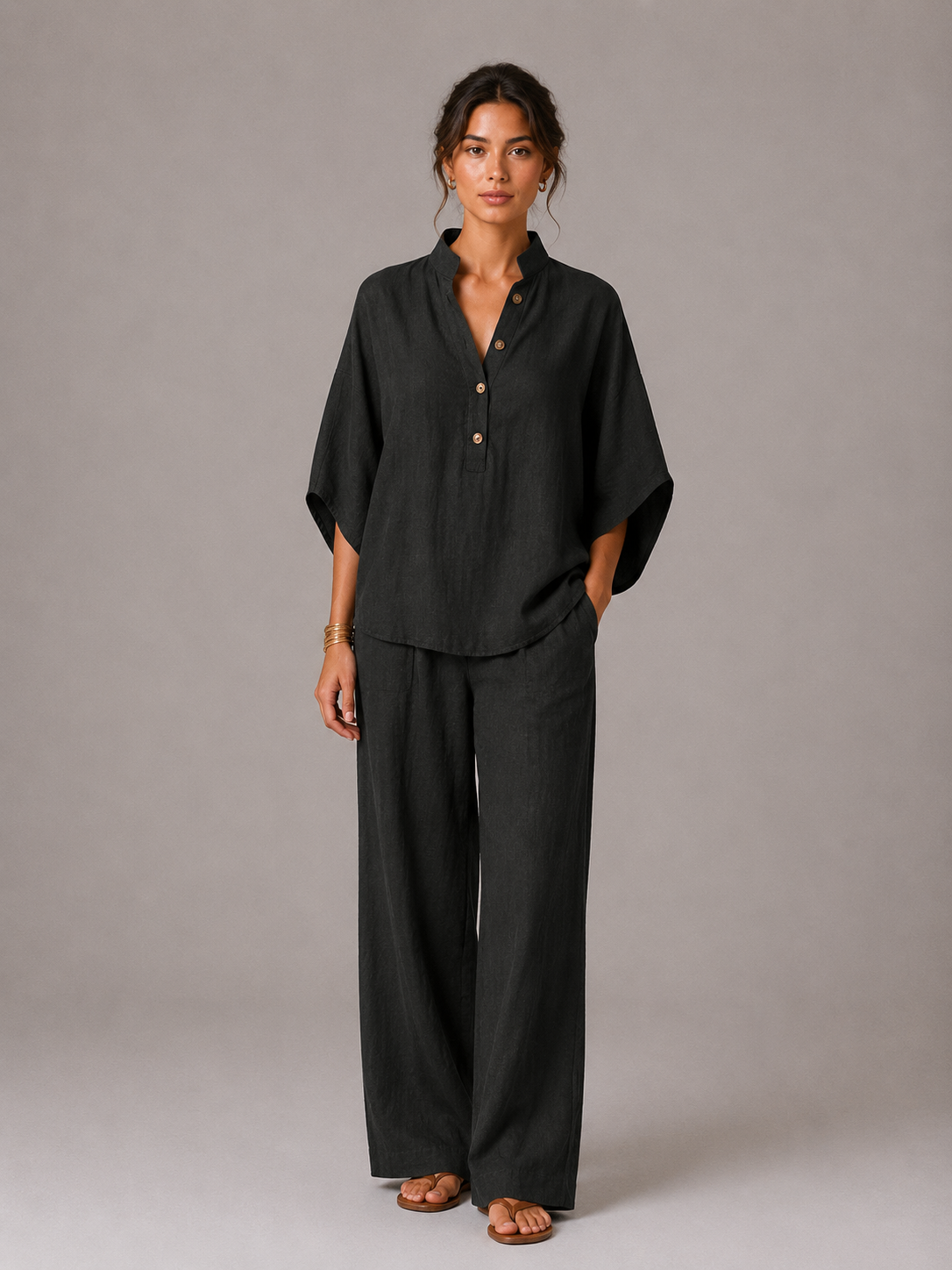 The Maribel Linen-Look Wide-Leg Set